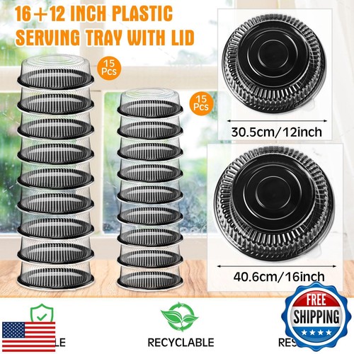 Zhehao 30 Pack Plastic Serving Tray with Lid Disposable Platters Heavy Duty C - 第 2/5 張圖片