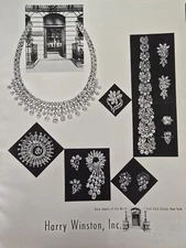 1952 Harry Winston diamond necklace bracelet earrings pin jewelry vintage ad 