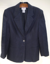 K - Talbots Irish Linen Blazer Jacket Navy Blue Lined 1 Button Womens 8 Career