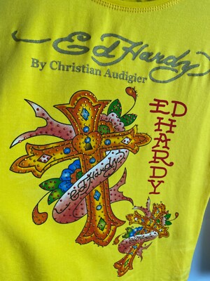 Ed Hardy by Christian Audigier Long Sleeve Tee/T Shirt Yellow Size