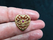 Vintage Valentine's Day "Harriet Carter" Gold Tone Heart Tack Pin w/GENUINE RUBY