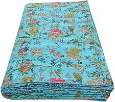 Indian Handmade HandStitch Cotton Paradise Kantha Quilt Throw Reversible Blanket
