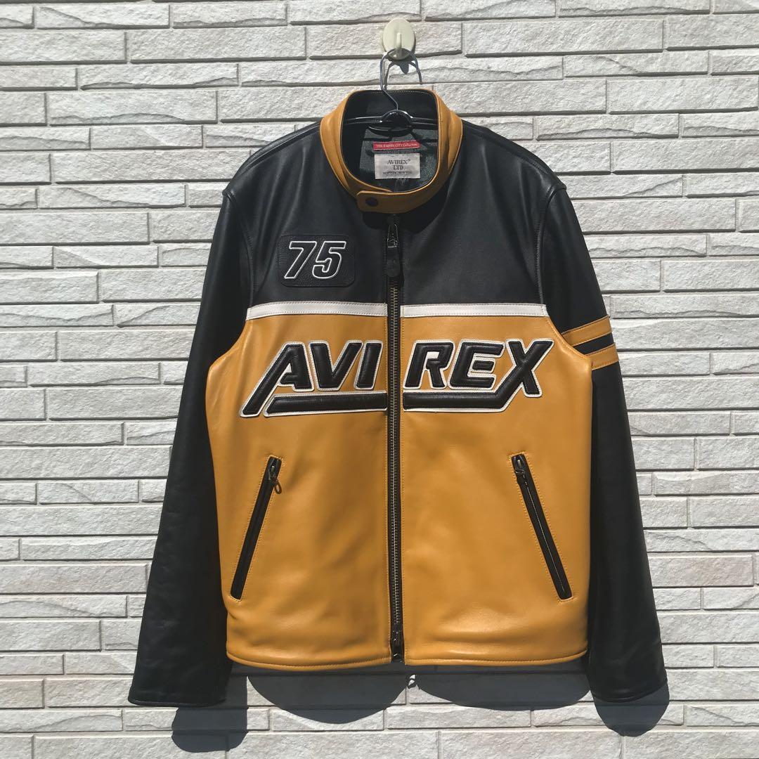 Avirex Riders Yellow L Genuine Lamb Leather Jacket 783-3250080