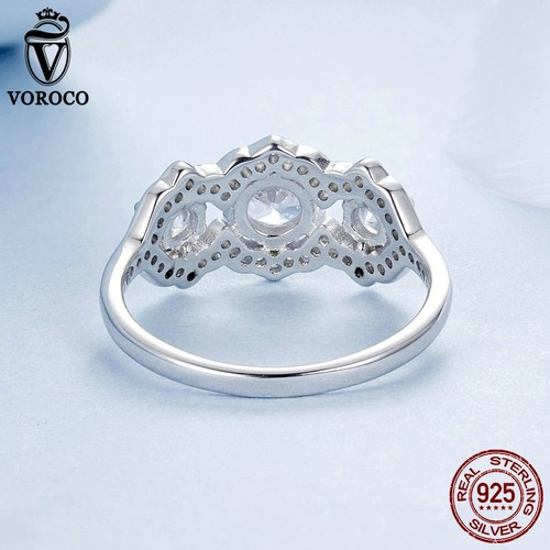 Anello Matrimonio Voroco Classic Argento Sterling 925 Scintillante Zirconia Donna Regali Gioielli - Foto 6 di 16