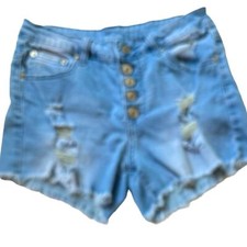 Mid rise light wash button fly frayed hem Jean shorts women s S