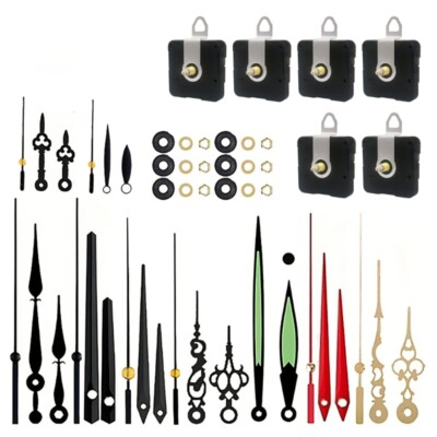 Plastic Clock Mechanism Replacement Part Set 6Pcs Quiet Movement with Hands Kits