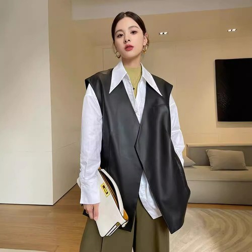 J'Jackin Women's Real Lambskin Leather Vest – Sleeveless V-Neck