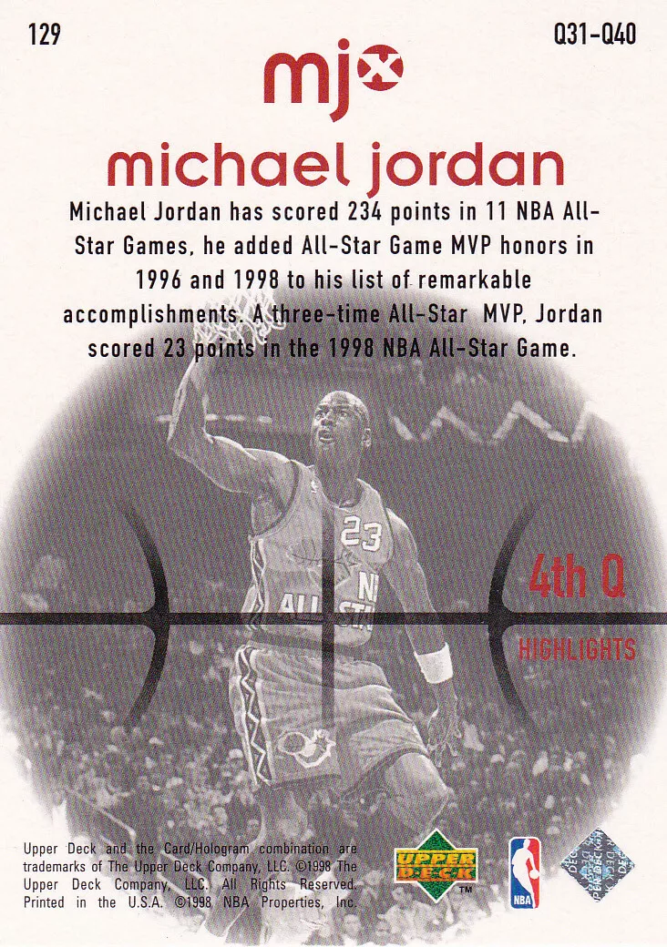 1998-99 Upper Deck MJX Michael Jordan Basketball Card #129 - 4th Q