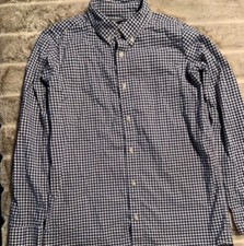 Lands End Blue And White Button-Up Checkered Shirt, Boys Size L 14-16