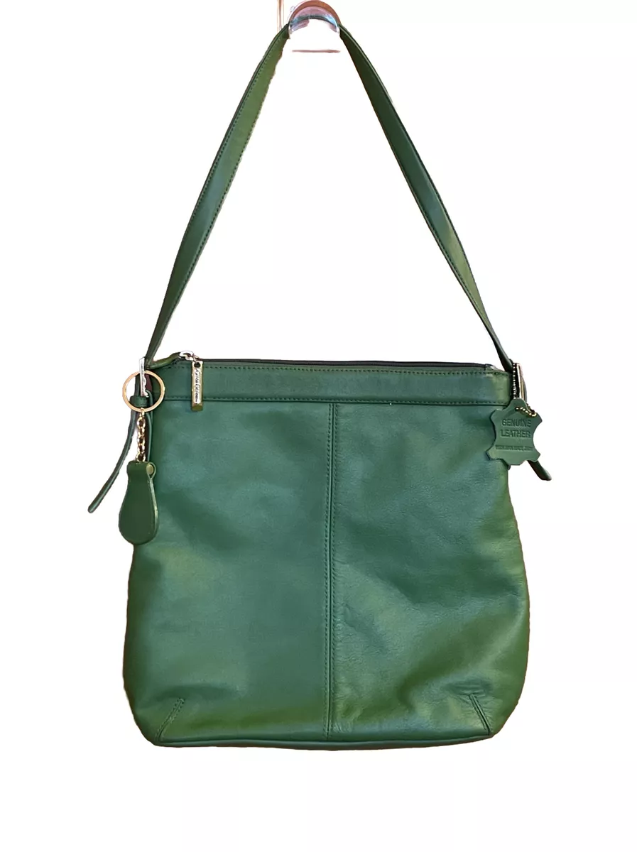 VINTAGE Giani Bernini Handbag Leather Purse Green Lots of Pockets Tote NICE