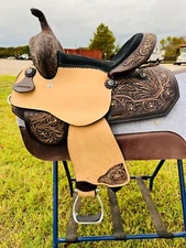 10" 12" 13" Youth Child - Kids Western Black Barrel Floral Tooled Saddle