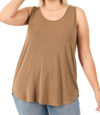 1XL 2XL 3XL Tencel Modal Round Neck & Hem Sleeveless Top Soft Relaxed Fit Tank