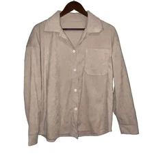 Romwe Women's Size 6 Tan Long Sleeve Button Down Collared Shirt