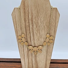 Charming Charlie Gold Link Necklace w Clustered Cream Faceted Gems, 16 inches