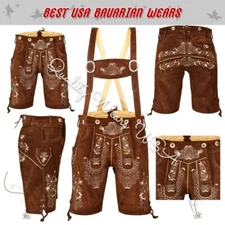 Men Oktoberfest Lederhosen- Authentic Bavarian Lederhosen-Suede Leather Trousers