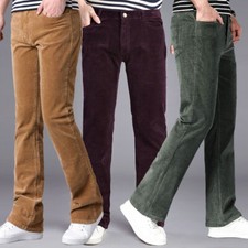 Men Bell Bottom Flared Pants Bootcut Trousers Slim Stretch Long