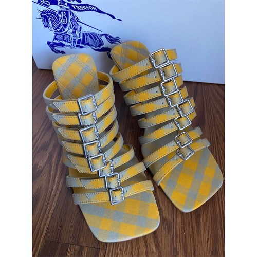 Burberry Women's Yellow Hunter Check Carmine Strap Heels Sandals 36/6 - Picture 5 of 9