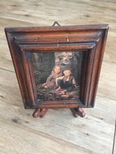 Tableau ancien sur gouache 2 enfants-art populaire-brocante-vintage-art deco-