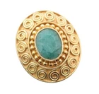 925 Sterling Silver Vintage Ring Gold Plated Swirly Carved Gemstone Sz 9 RG30807