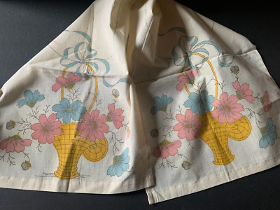 VTG 1920-30s Tinted, Stamped Embroidery Panel For Table Runner Flower Basket