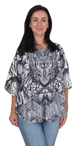 Ladies Kaftan Tunic Top Loose Fit Blouse Beachwear Floral Animal Print One Size - Picture 15 of 46