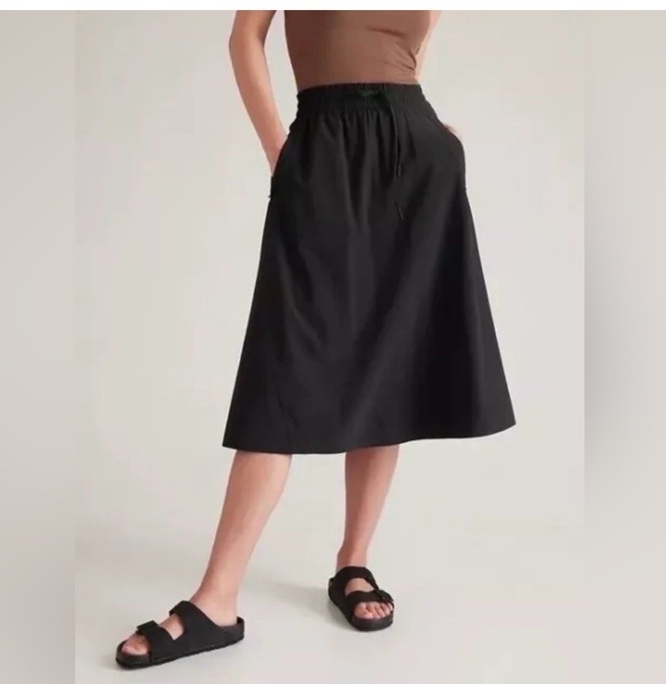 【ANDAR】 Woven Pocket Long Skirt /追跡付 ATHLETA Arrival Skirt Black #586857 Sz 6 Performance Pockets