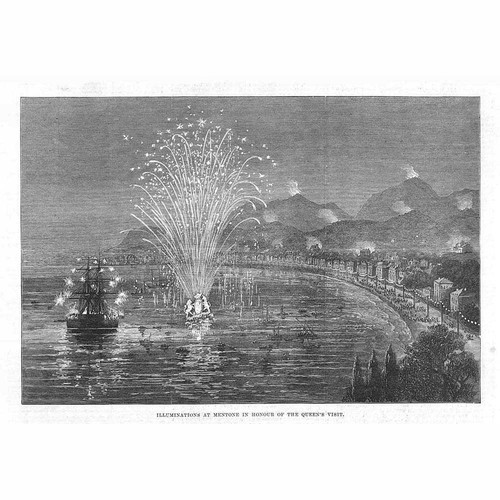 MENTON Illumination in Honour of Queen Victoria's Visit - Antique Print 1882
