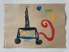 JOAN MIRO Disegno su carta (fatto a mano) firmato e timbrato supporto misto.
