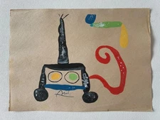 JOAN MIRO Drawing on paper (Handmade) signed and stamped mixed media.