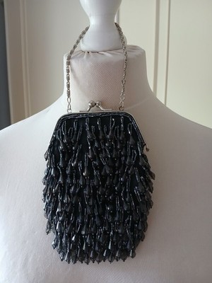 Schöne kleine Vintage Tasche 70er Jahre schwarz Perlen Damen Cocktail sehr guter Zustand