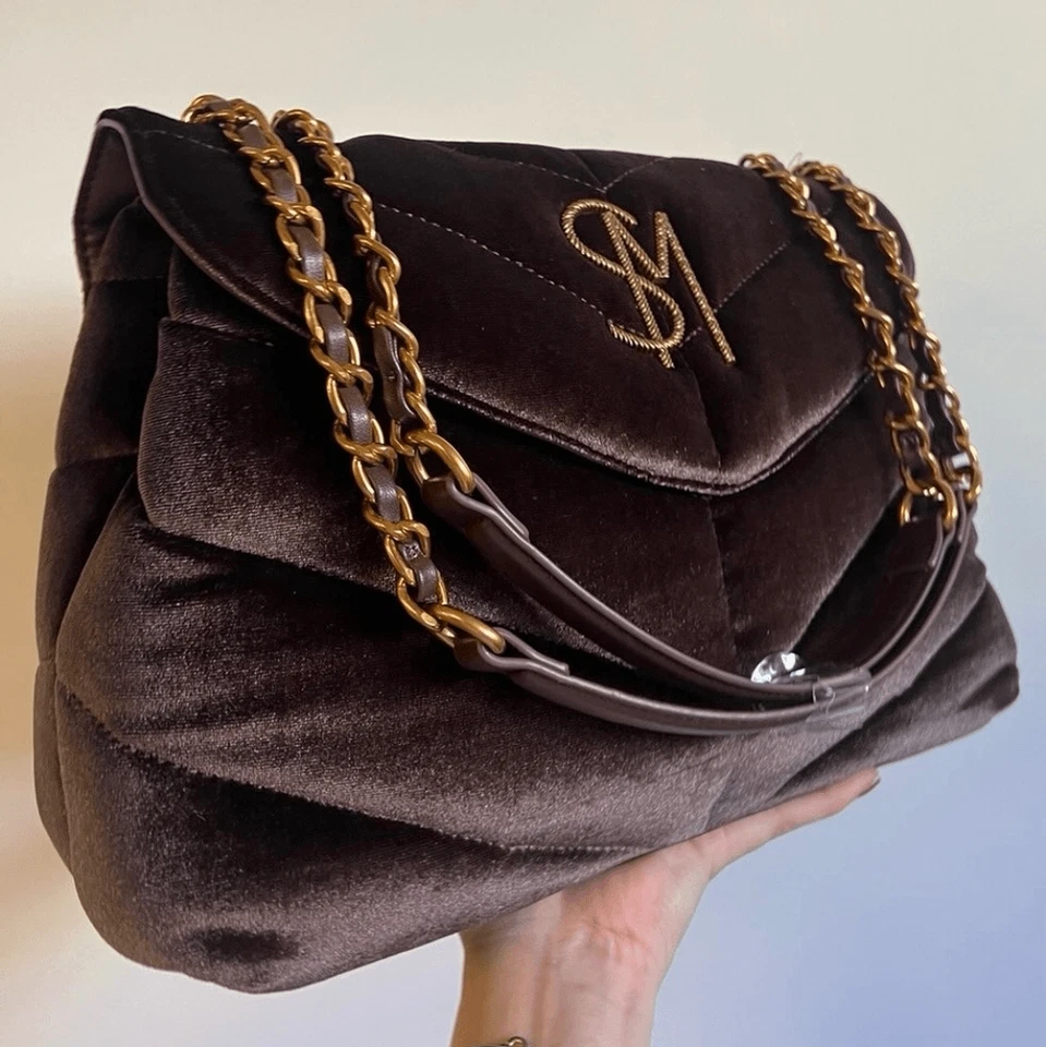 NUEVO Bolso de Mano Steve Madden Terciopelo Marrón Foto 2 de 4