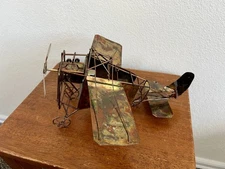 Vintage Tin Metal Airplane Propeller Wind Up Music Box Plays Fly Me to the Moon