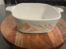 Corning Ware Peach Floral Petite Square Handl...