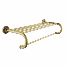 Antique Brass Towel Rack Wall Mount, 24 inch Bath Towel Bar with Shelf, Vinta...