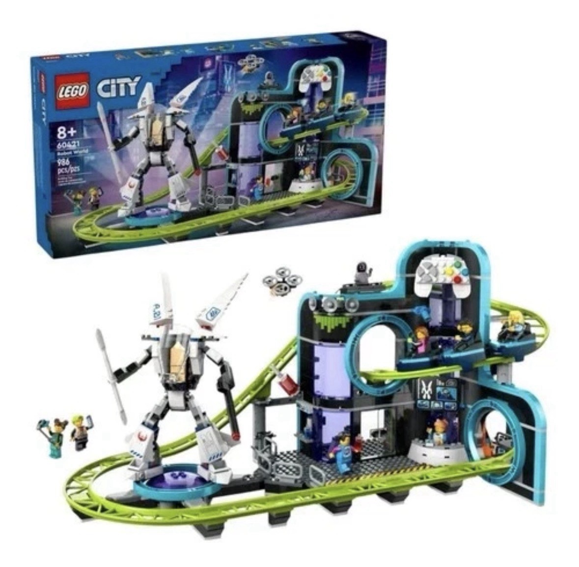 LEGO 60421 City Robot World Roller-Coaster Park Toy Building Set