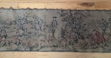 Vintage Tapestry Wall Hanging - Colonial Fox Hunting Party Soldiers Dogs 53”x17”
