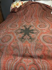 Antique Victorian Jacquard Woven Paisley Piano Shawl Tapestry Throw 60x120