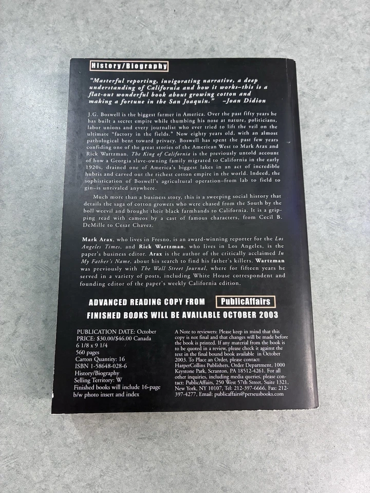 ADVANCED READING COPY! The King of California JG Boswell Mark Arax 1st Edition! - Image 2 of 4