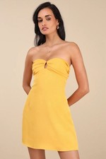 Lulus Women Gillian Yellow Pleated Strapless Mini Dress S