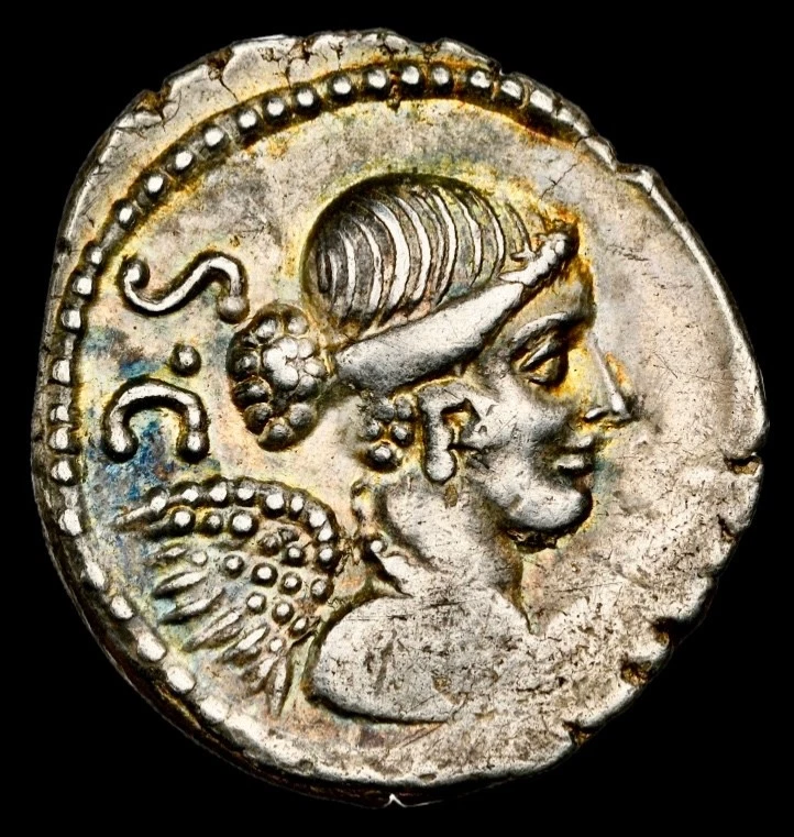 46 aC Tito Carisio con cuadriga Rev. Antiguo Denario Romano de Plata Roma NGC XF Foto 3 de 4