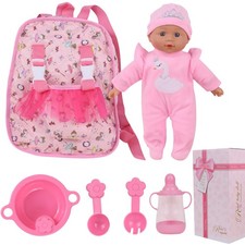 13" Soft Baby Doll with Take Along Pink Doll Backpack Carrier, 6 Piece Play S...
