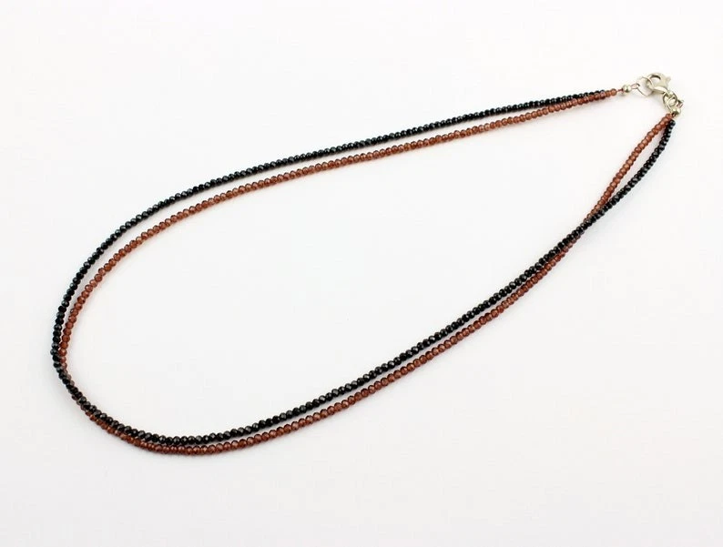 Collares en capas de granate y espinela facetados redondos 2 piedras preciosas con cuentas 2 hilos 18" Foto 4 de 4