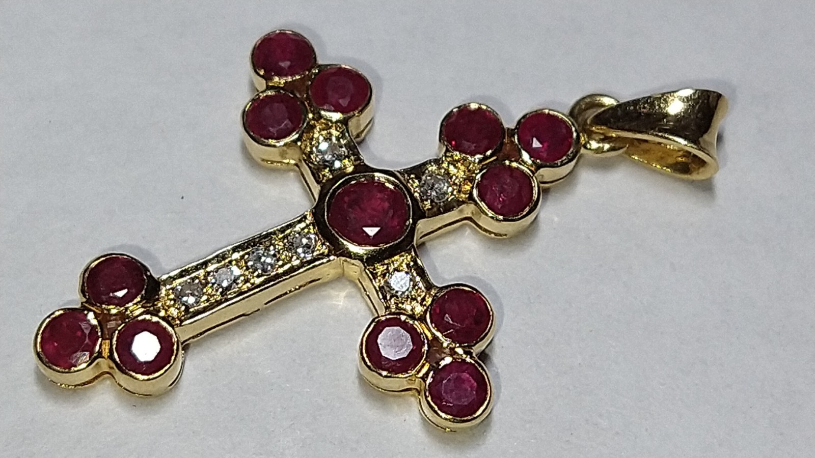 Solid 18k gold natural ruby diamond cross pendant… - image 5