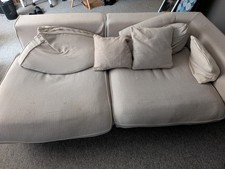 3 Seater Fabric Cream Sofa With Cushions (Read Description For Details)