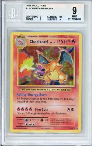 Pokemon Graded: Charizard 11/108 Evolutions (2016) Holo Beckett 9