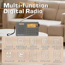 AM FM SW Airband Portable Radio 500Presets Alarm Sleep Timer Temp LCD BL5C