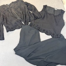 Vintage Zola Evening Women's 3 Pc Black Silk Beaded Formal Pantsuit- Size XL