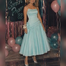 Union Made Vintage 80s Blue Taffeta Bridesmaid Party Prom Dress size 7/8
