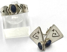 Schmuckset NAVAJO Ring und Ohrstecker 0,925 Sterlingsilber LAPISLAZULI