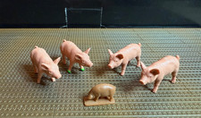 Vintage Set of 5 Miniature Pink Plastic Pigs Pig Hog Sow Farm Animals Cool USA